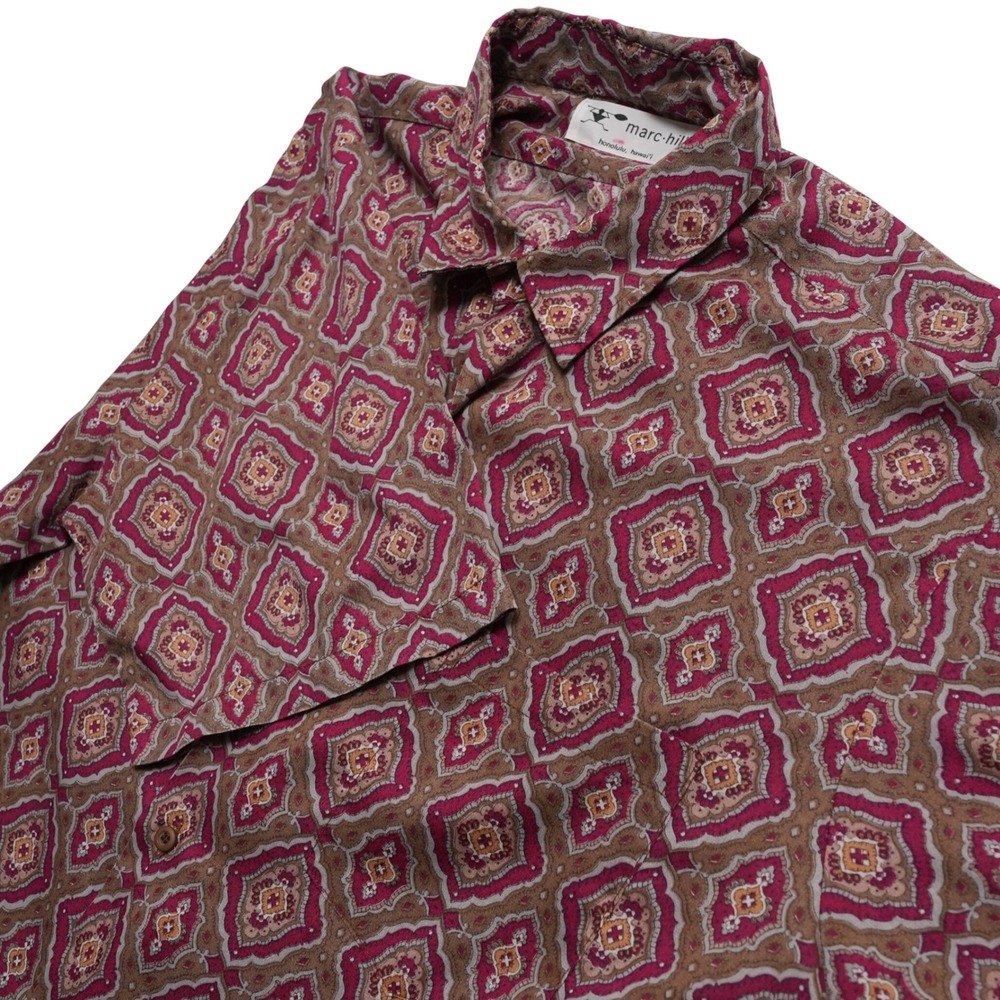 Marc Hill Mens Hawaiian Shirt Large‎ fit Cranston Print Works Maroon Aloha USA
